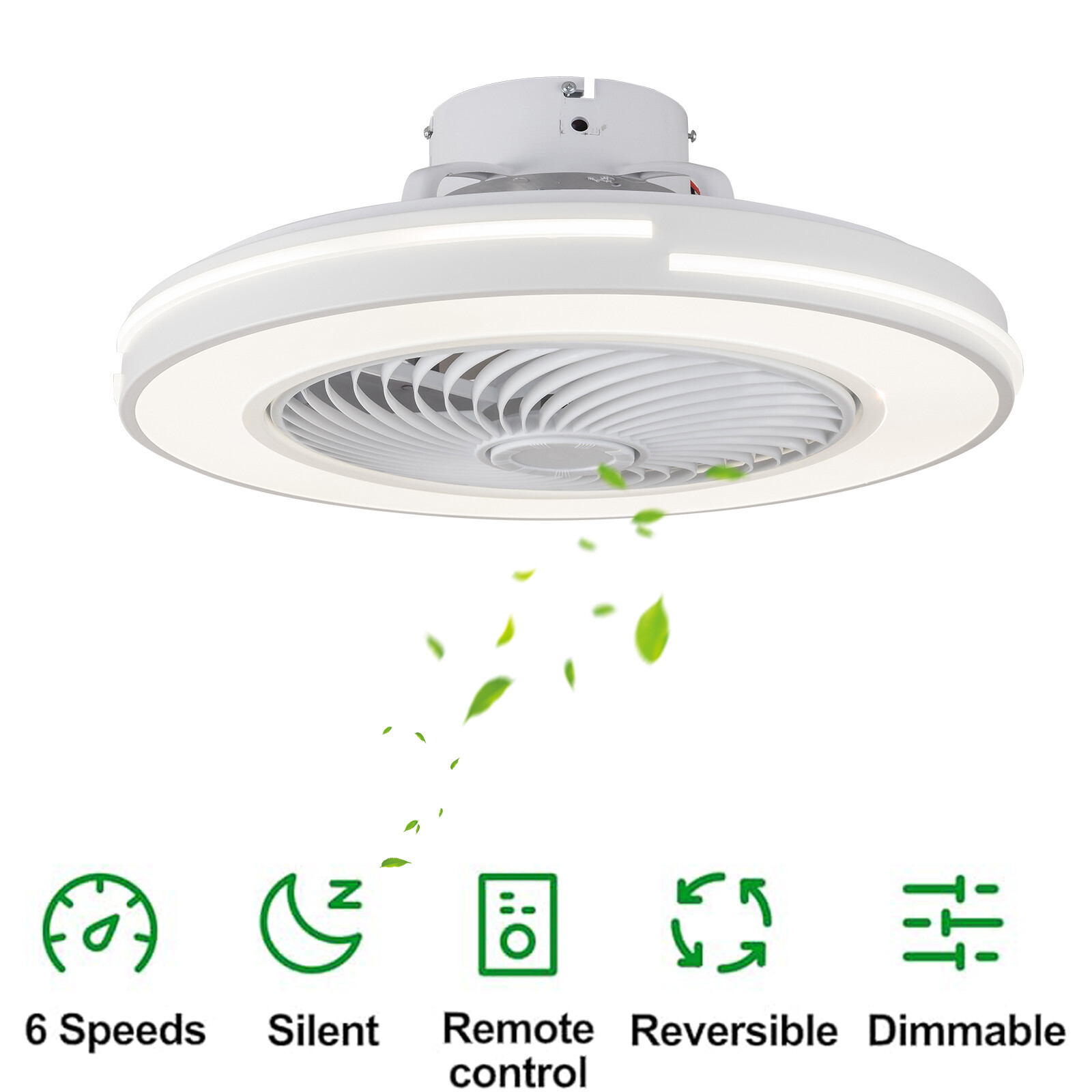 20" Modern Ceiling Fan with LED Light Chandelier Flush Mount Lamp Remote Control
