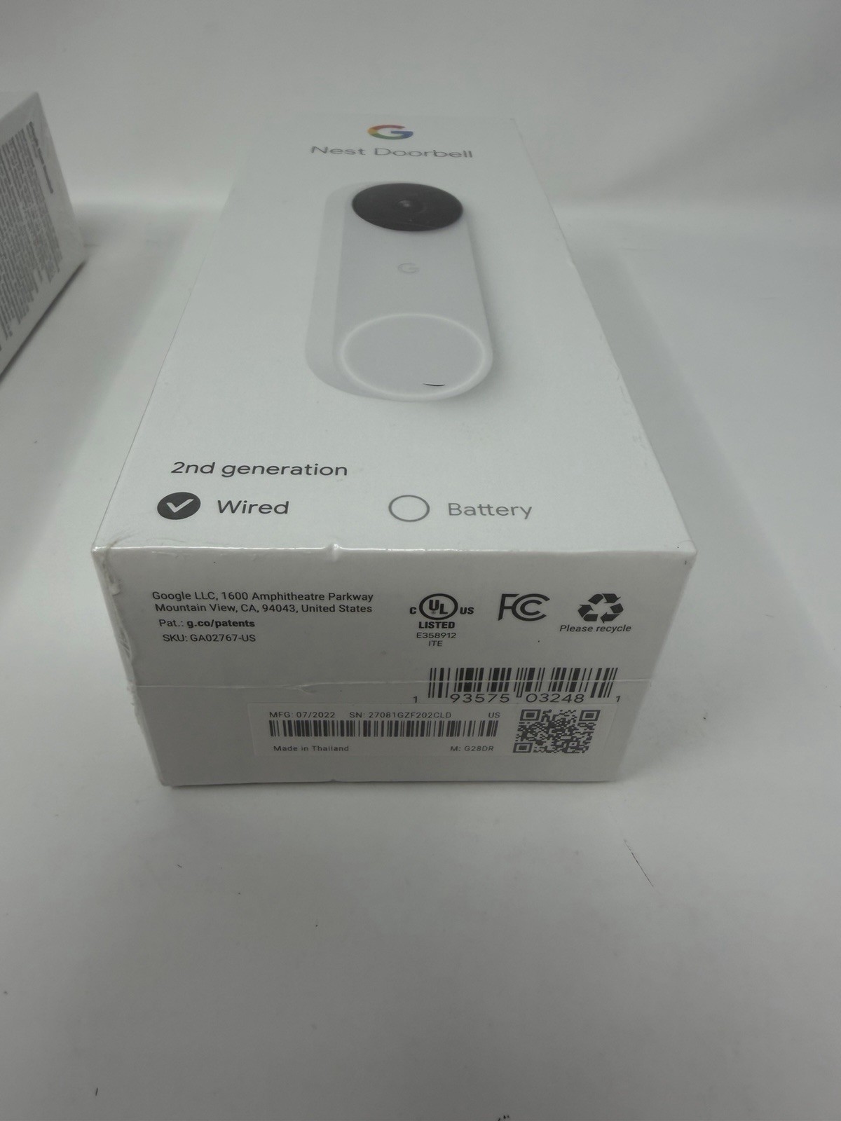 Google Nest Doorbell 2nd Generation Wired - Snow - Sealed