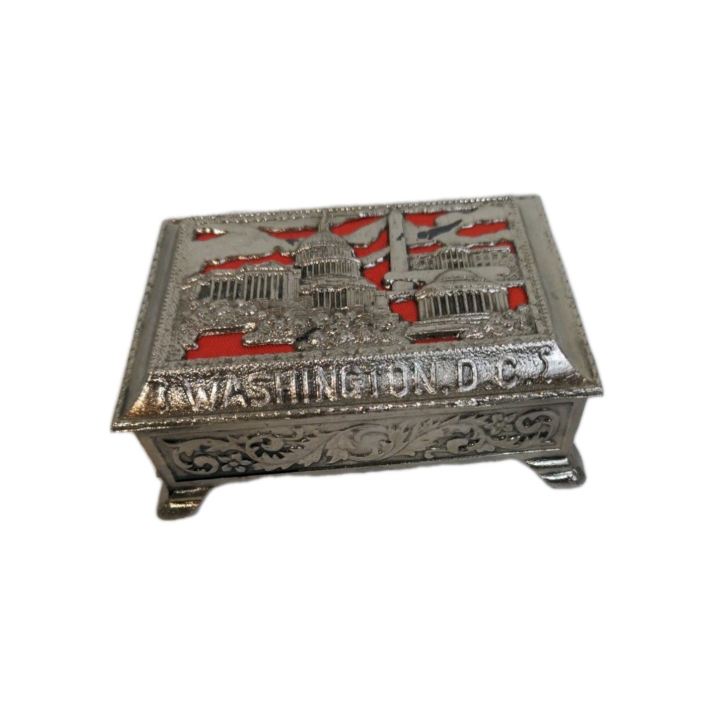 Silver Trinket Box Washington D.C Red Lining VTG