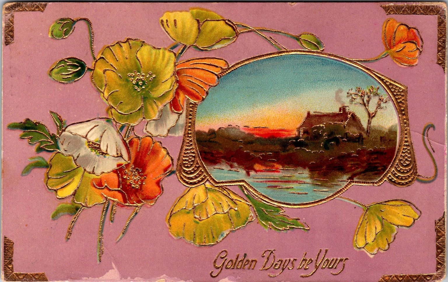 Vintage Embossed Floral Postcard Golden Days Be Yours 1910 Germany