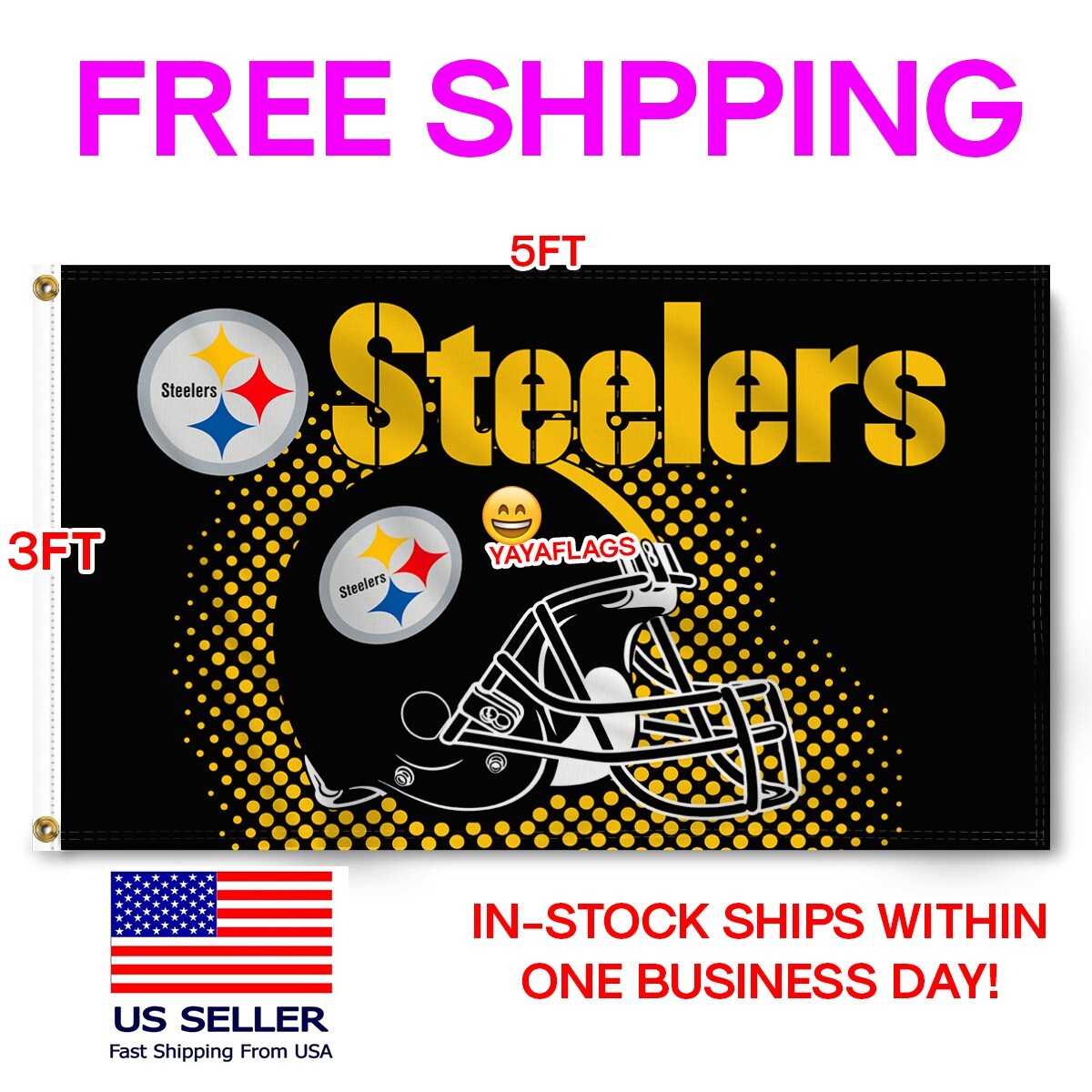 Steelers FLAG 3X5 Pittsburgh 3 x 5 Banner New Fast FREE USA Shipping