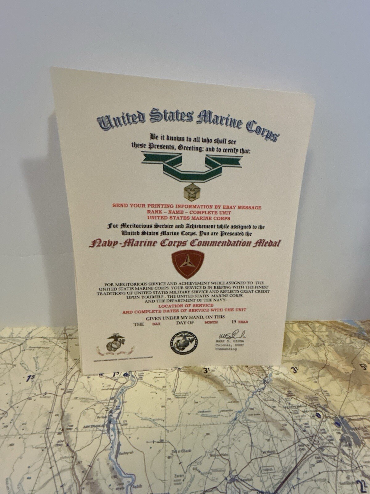 U.S.M.C. / NAVY COMMENDATION MEDAL CERTIFICATE - 3RD MARINE DIVISION