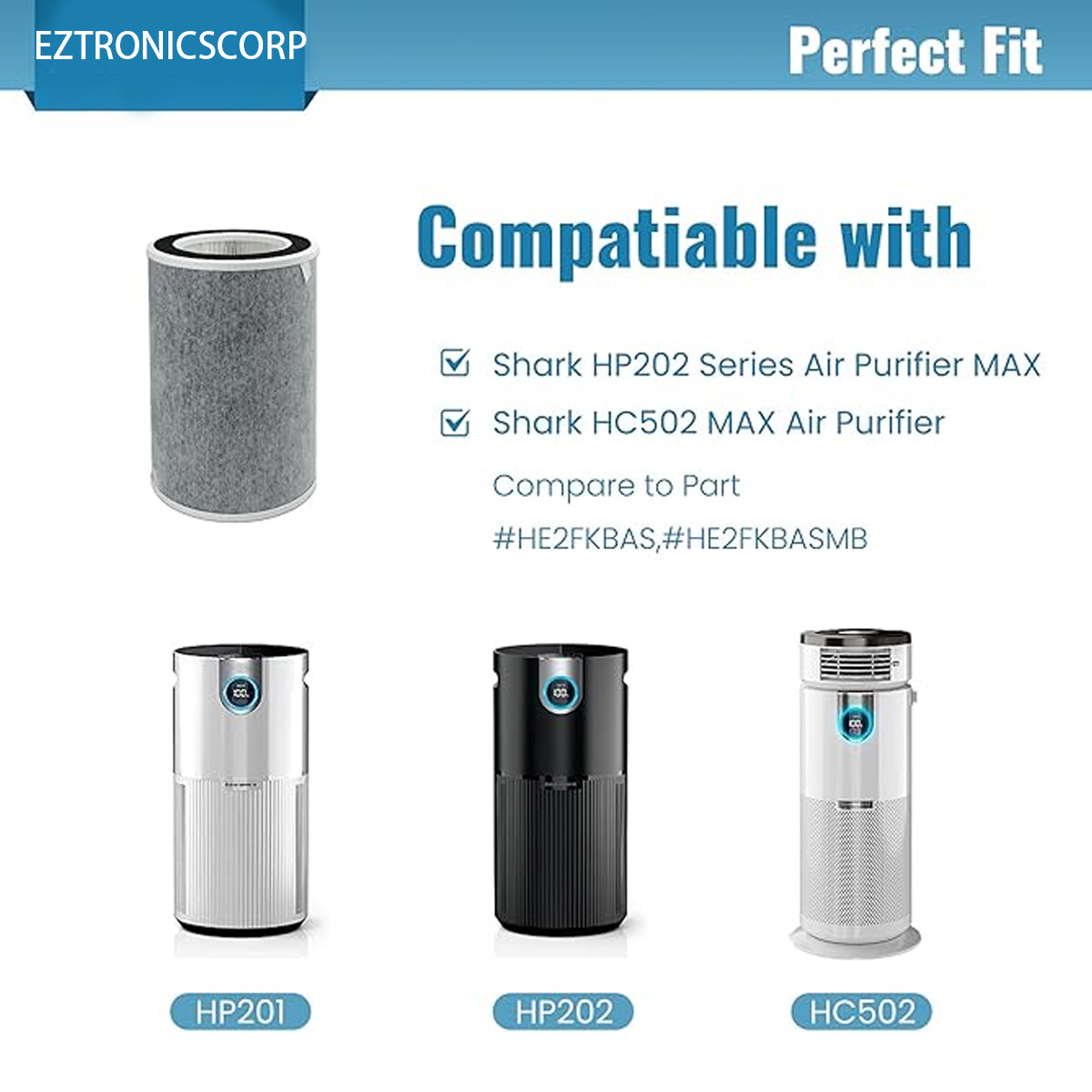 HP202 Replacement Filter Compatible with Shark Air Purifier HE2FKBAS HE2FKBASMB