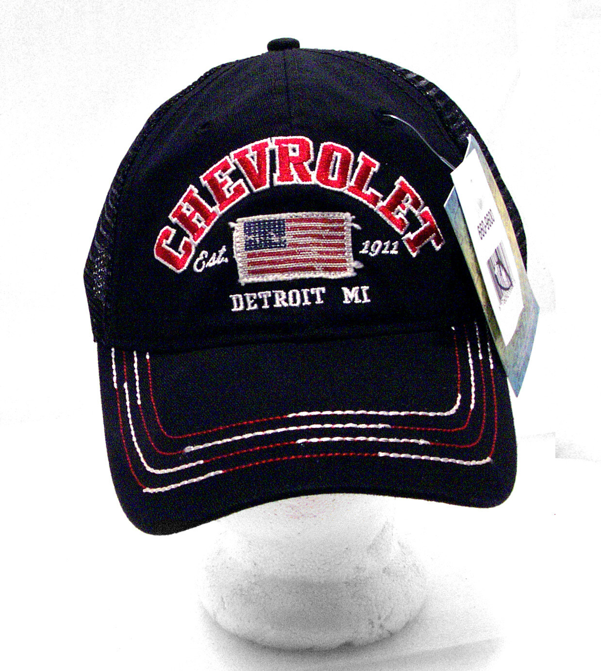 CHEVROLET Cap Detroit MI Black Hat GM H3 Headwear Distressed Flag  -- NEW!!!