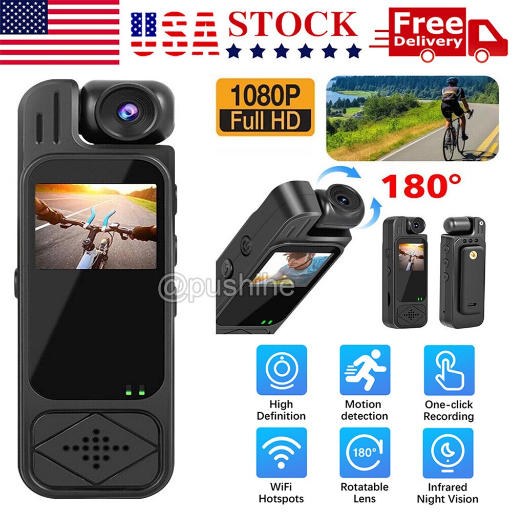 Portable 1080P HD Camcorder Mini Police Body Camera 180° Video DVR IR Night Cam