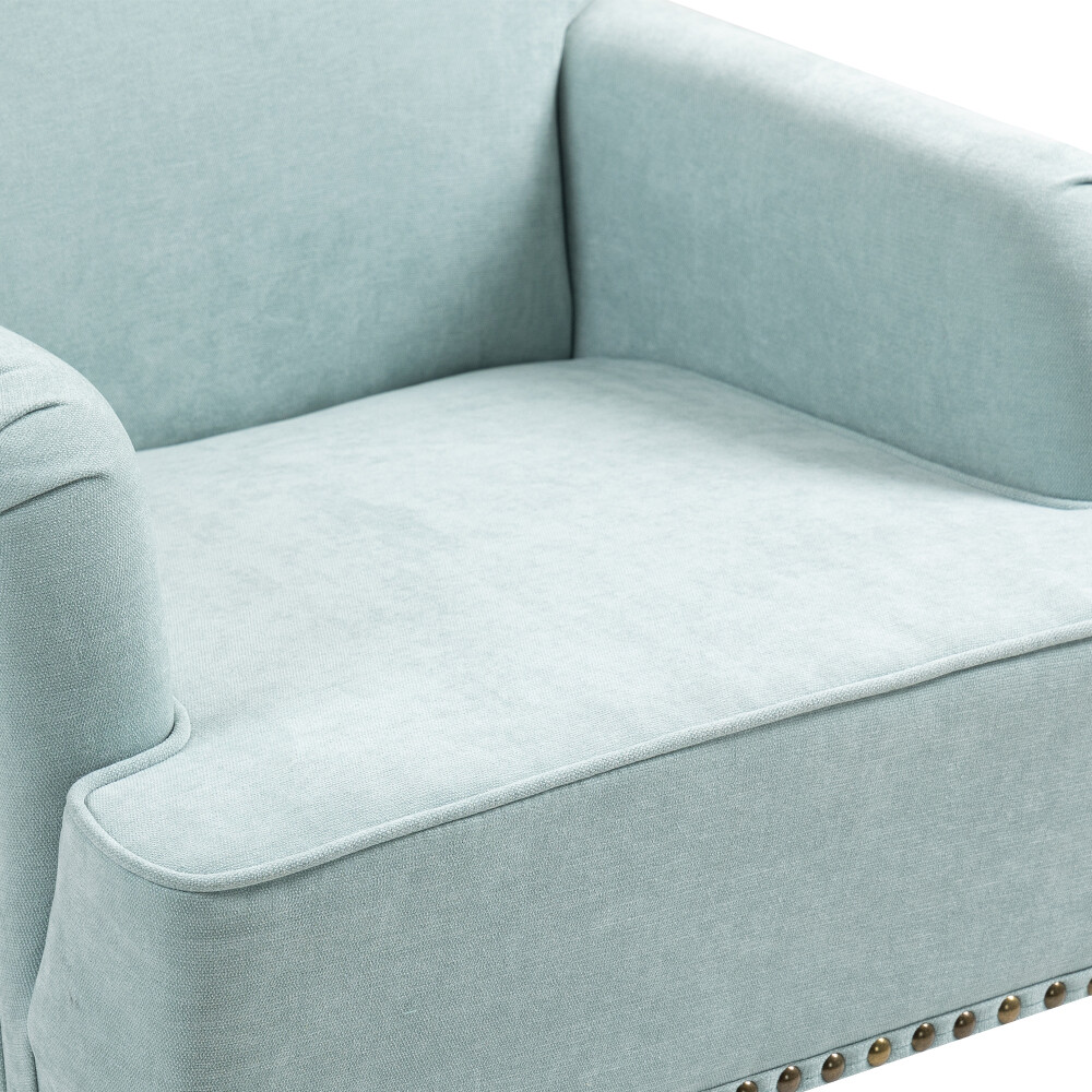 Modern Accent Chair - Comfy Upholstered ，Retro Wood Legs & Nailhead Trim (300LB)