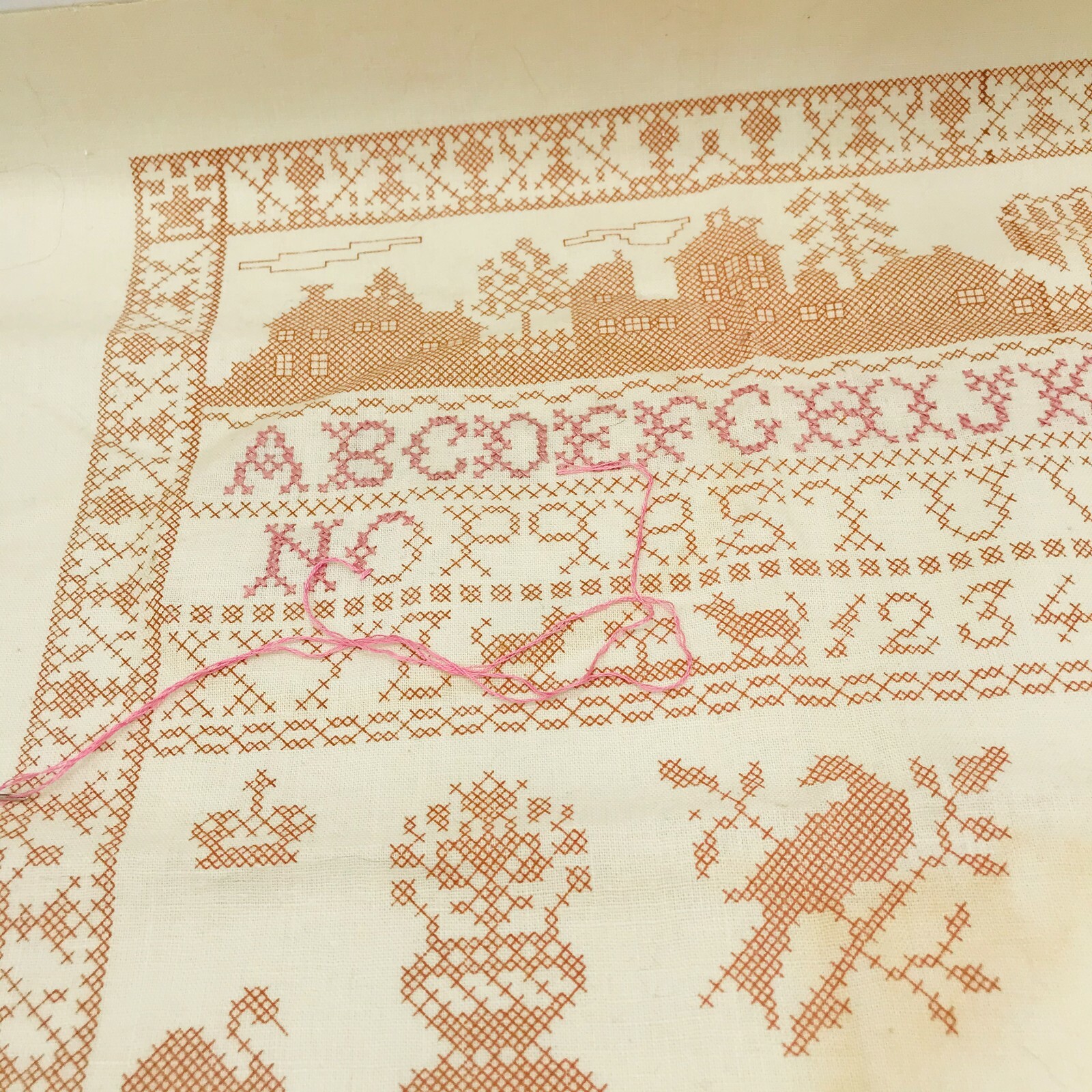 Vintage Needles N' Hoops Sampler Needlepoint Pattern Folk Art Primitive