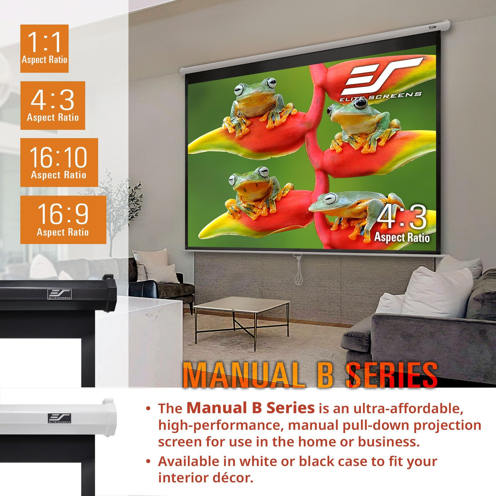 Elite Screens Manual B, 100-INCH Pull Down Projector 100 INCH, White