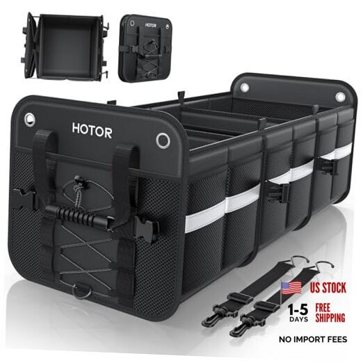 Trunk Organizer for SUV – Car Storage Box with Reflective Strips, Large Black