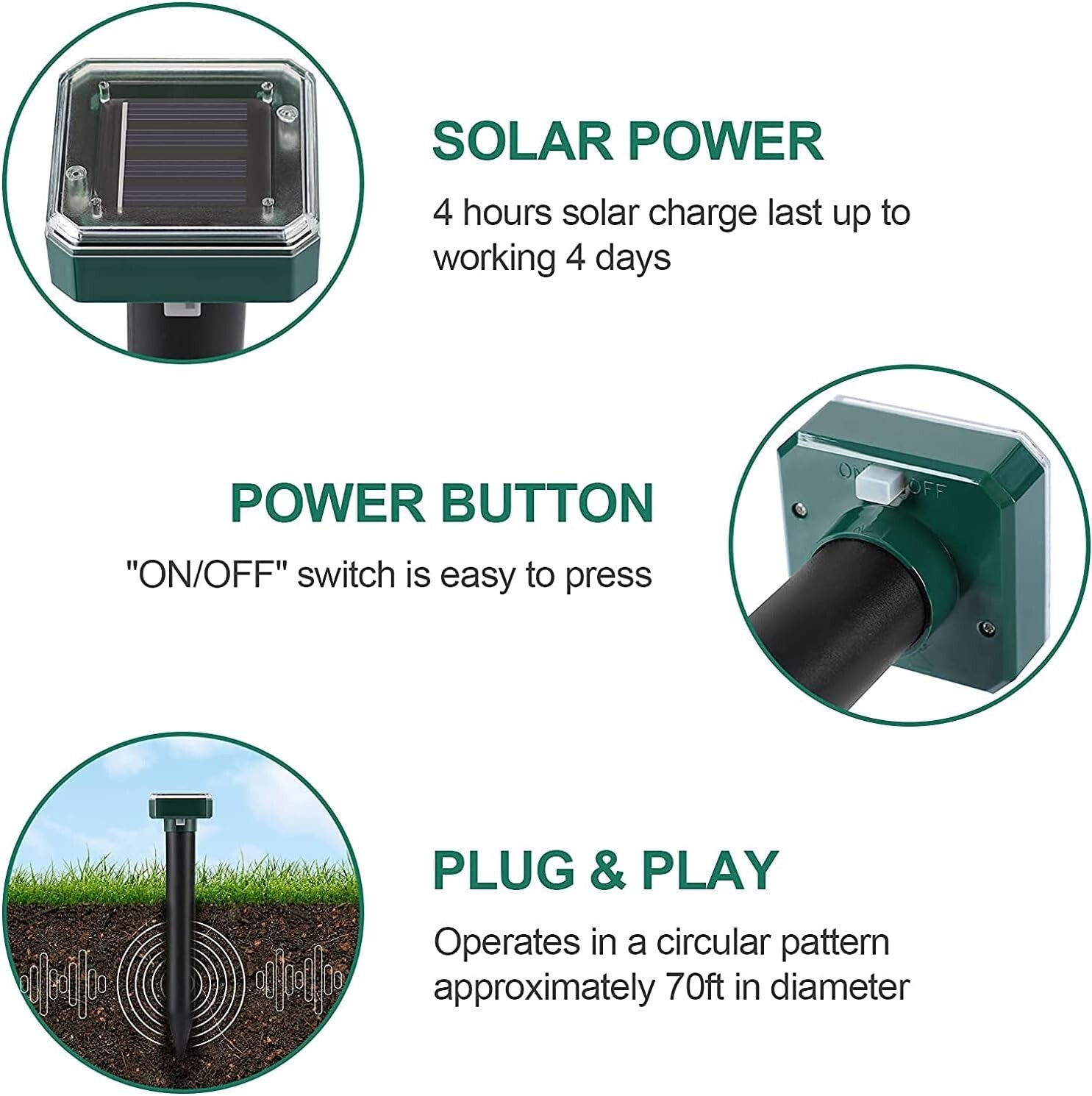 Mole Repellent Solar Powered 8 Pack Sonic Mole Deterrent Spikes for Lawn Garden