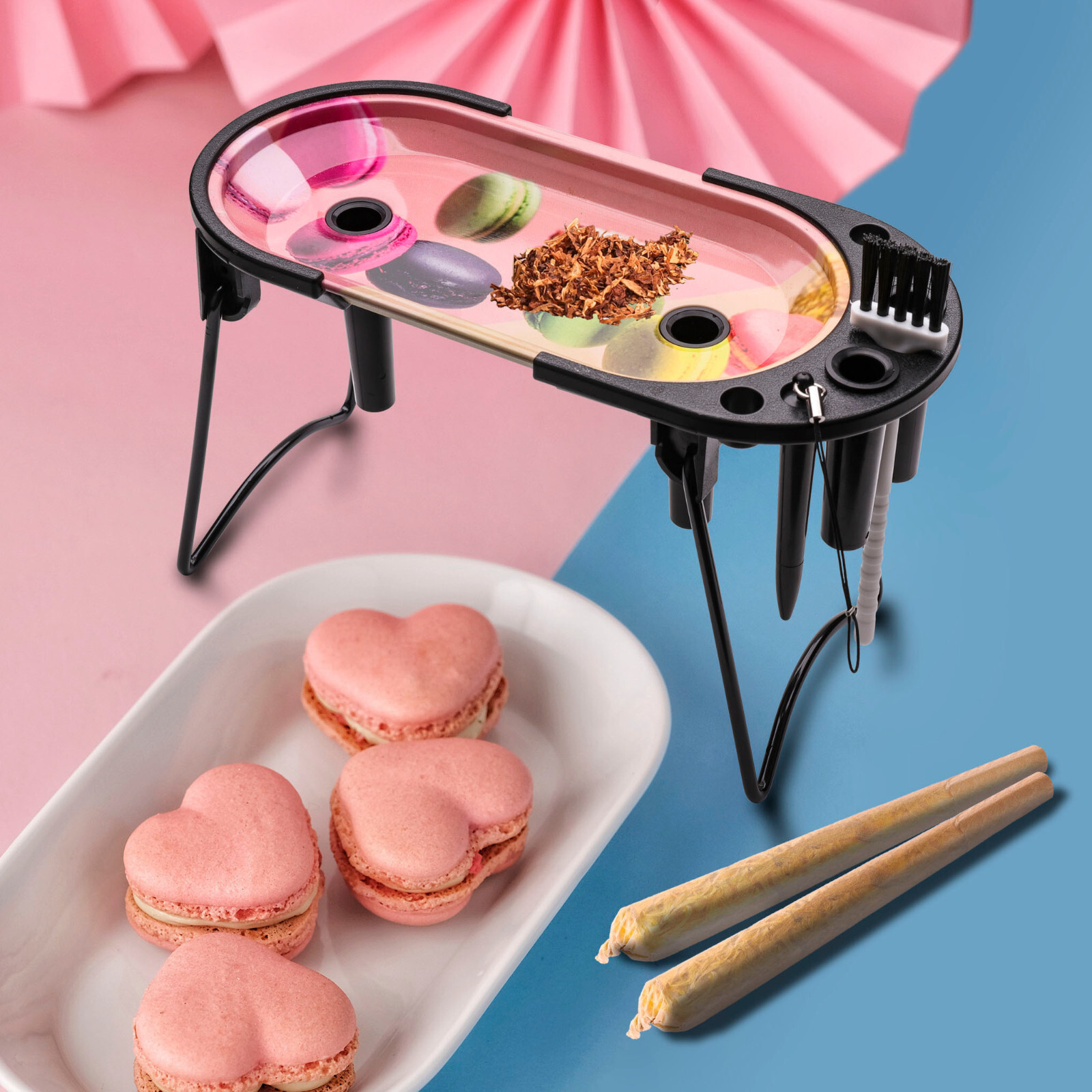 Macaroo Cone Filler Pre Roll Machine Metal Rolling Tray Foldable Stand Brush
