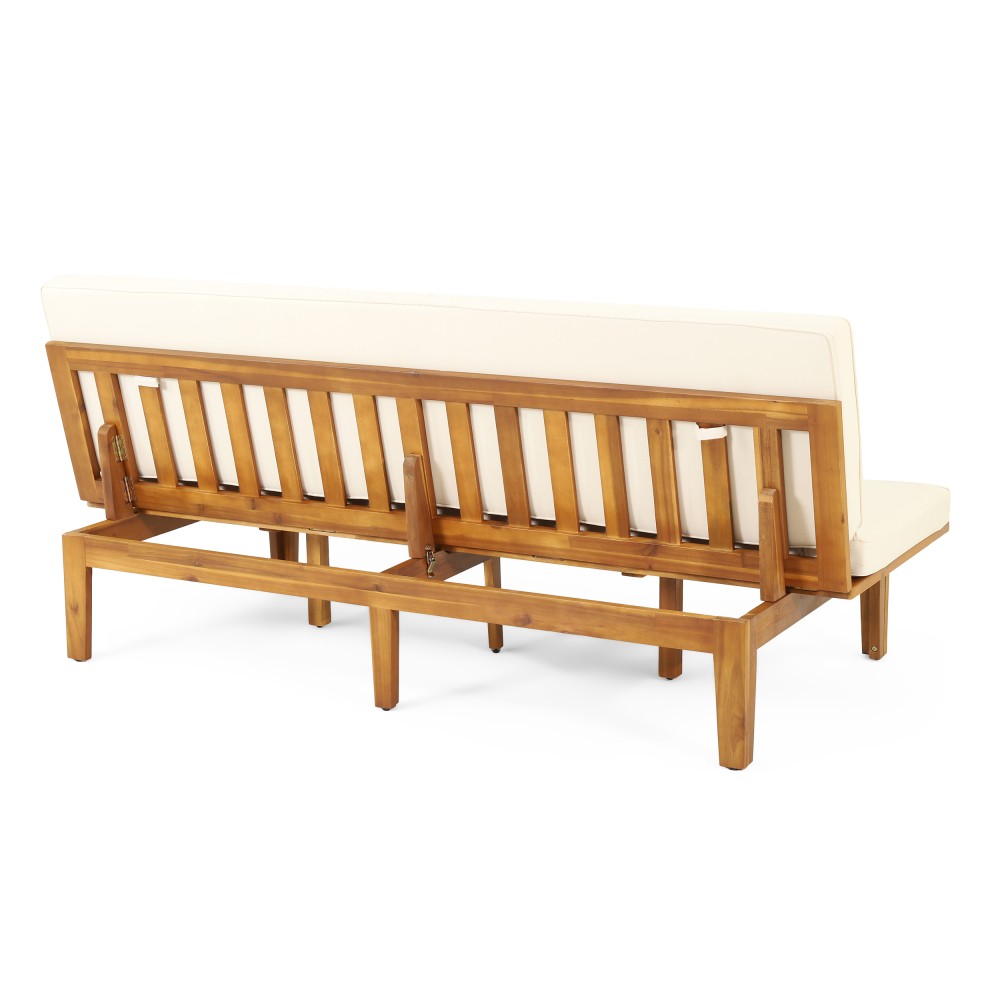 Acacia Wood Daybed w/ Waterproof Cushion, Converts to Bed, Beige