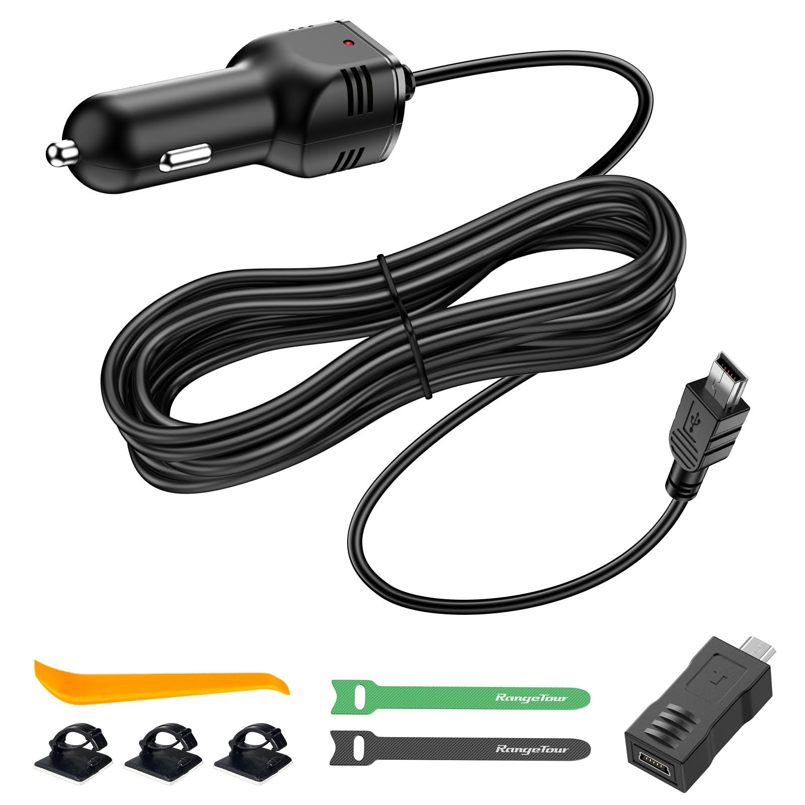 Range Tour Dash Camera Car Charger, Mini USB and 2A-I-Mini/Micro USB, Black