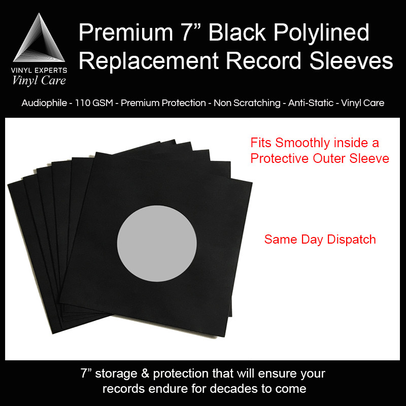 7" Inch Black Paper Polylined Single Vinyl Record Replacement Covers - 110 GSM