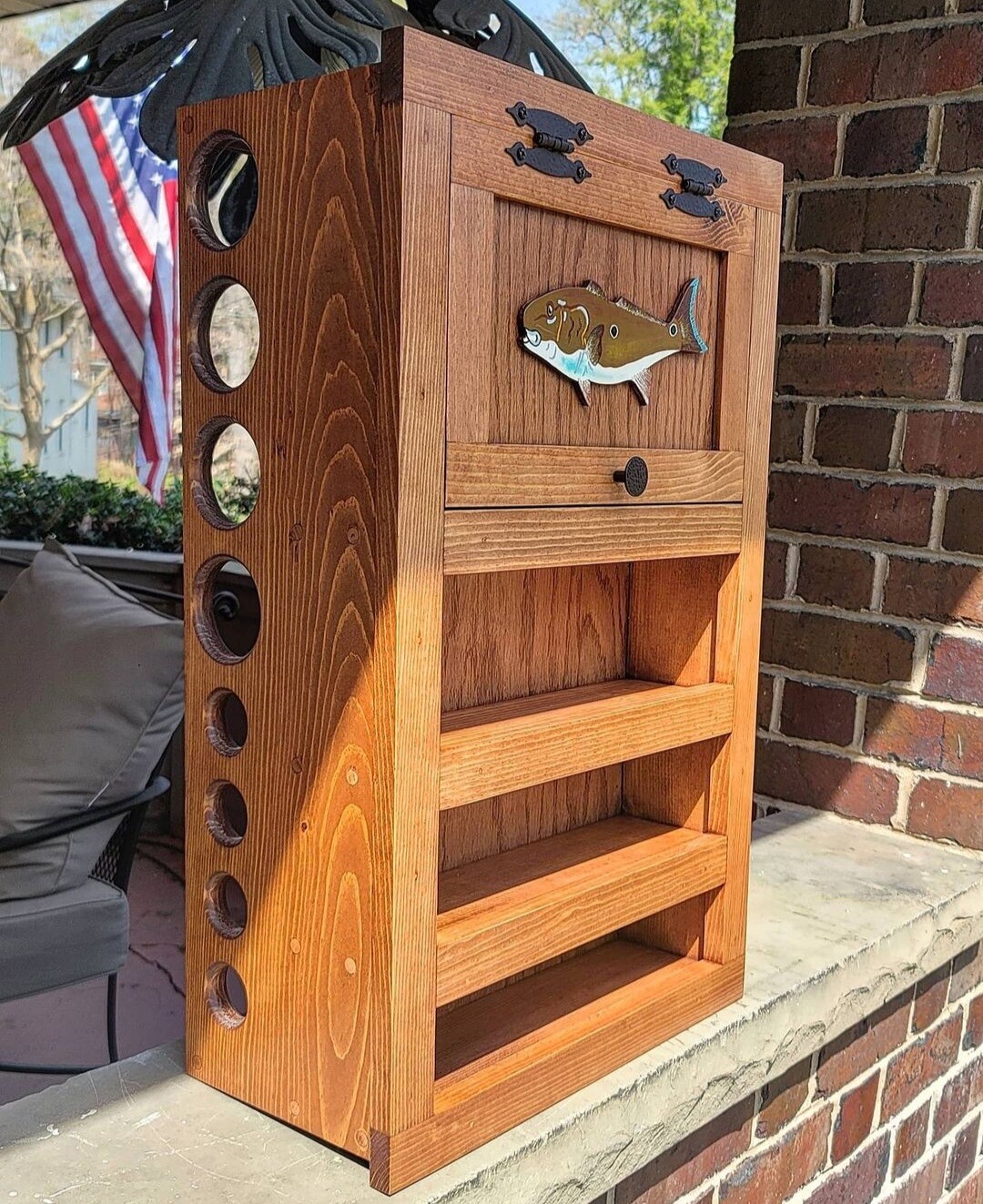 FLY ROD & REEL STORAGE CABINET - Choose your Saltwater Fish Species & Stain