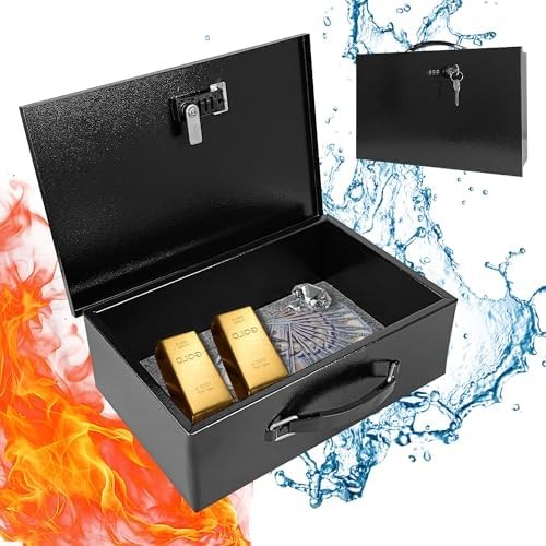 Fireproof Lock Box for Documents, Fire Resistant Safe Fire Safe Box with Dual Co