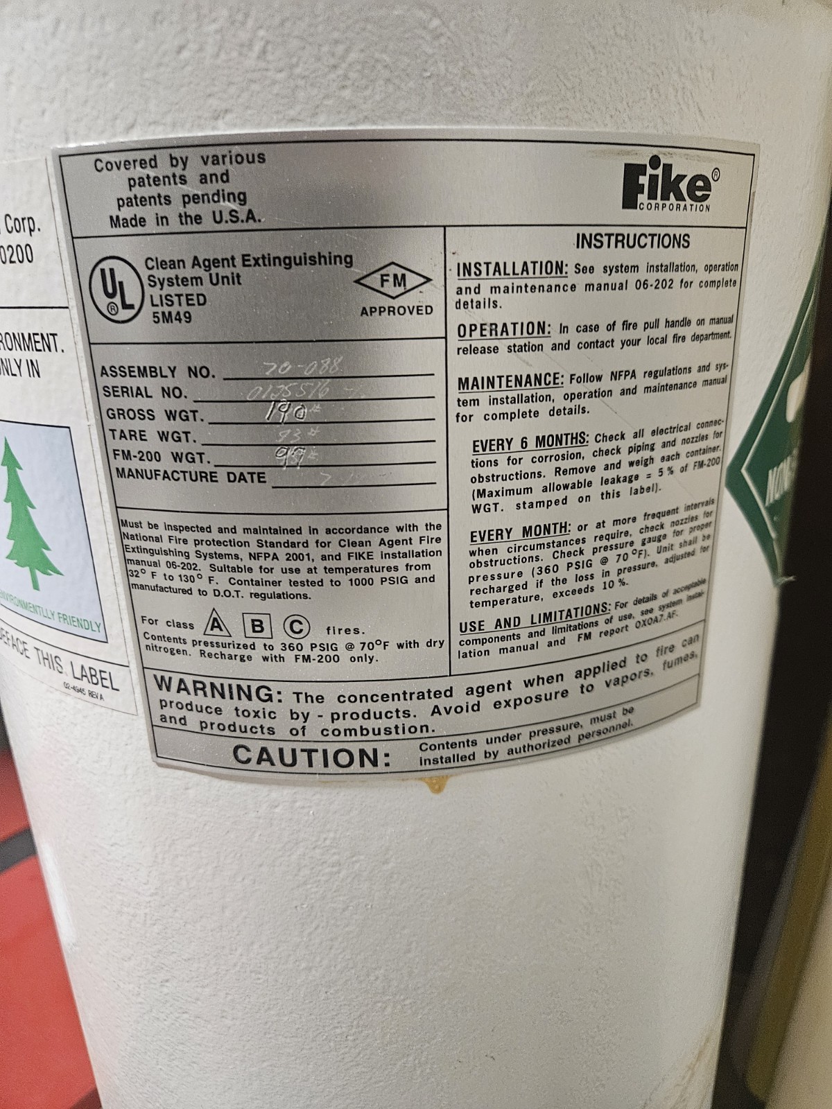 Fike Fm200 Single Hazard Panel and Cleaning Agent 99lbs Cleaning Agent 193 Total