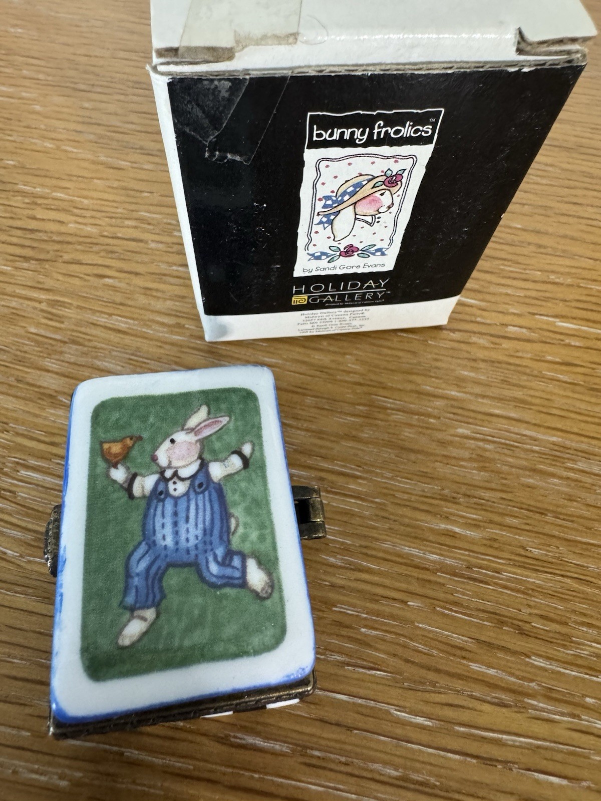 Sandi Gore Evans Blue Bunny Trinket Box, In Box