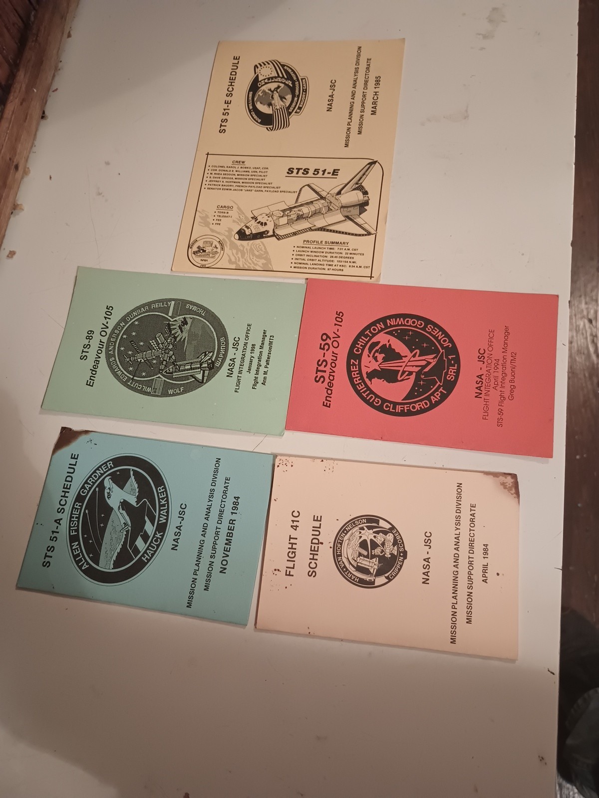 Lot Of Vintage Nasa-JSC Mission Planning Schedules Sts 41c 51-e 51-a 89