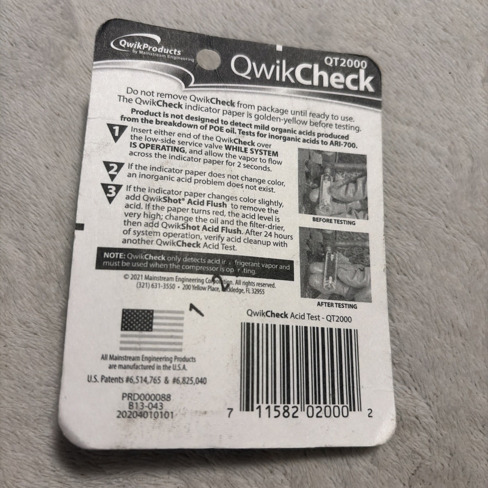 QT2000 Qwik-Check 2 Second Acid Test Kit Quick-Check for Refrigerants/Oils