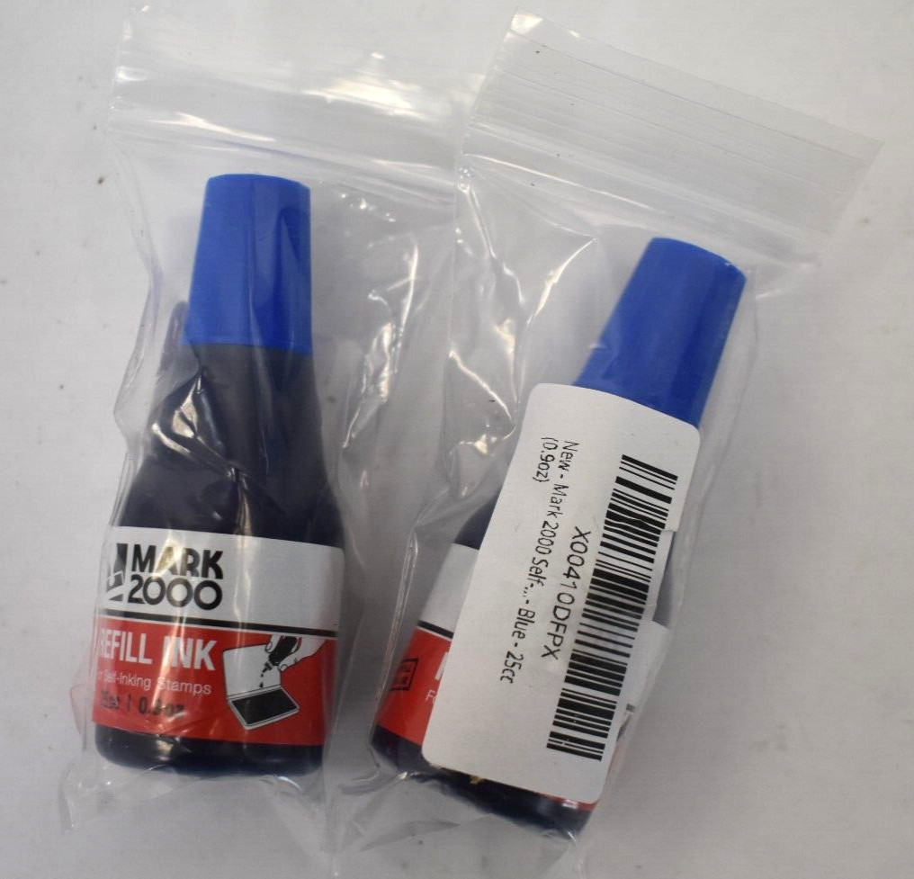 Lot of 2 Mark 2000 Refill Ink Bottles For Self Inking Stamps 25cc .9oz Blue