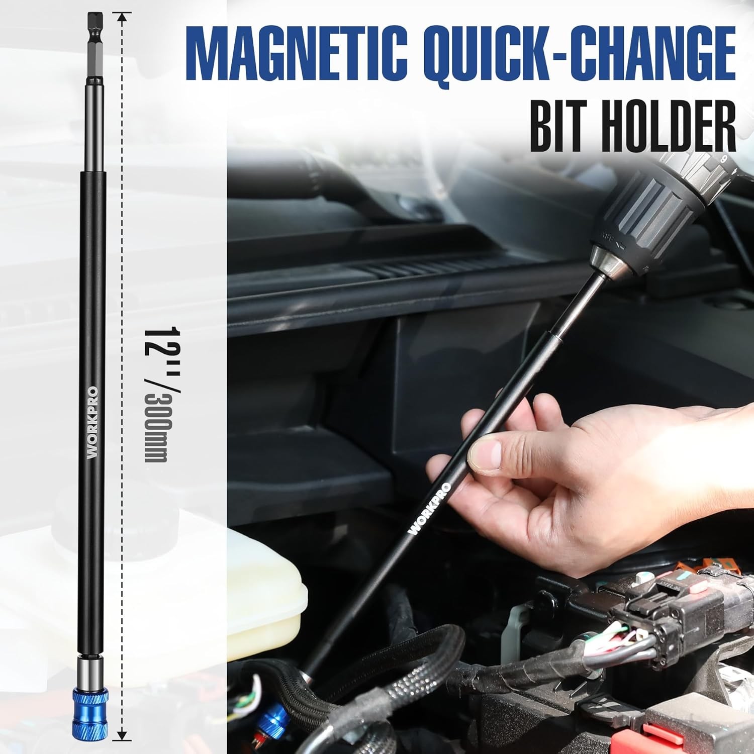 WORKPRO 12" Drill Bit Extension 1/4" Quick Release Magnetic Bit Holder for Drill