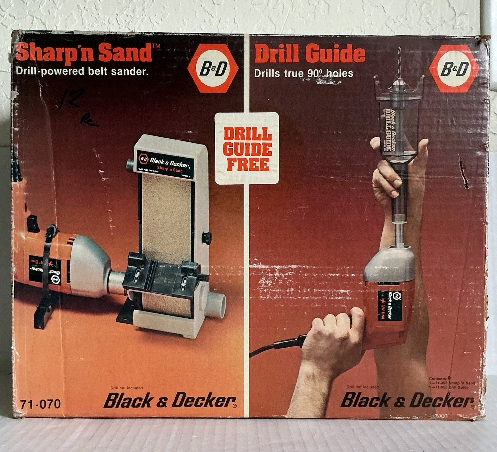 Vintage Black & Decker Sharp n Sand Drill Powered Belt Sander & Drill Guide NOS