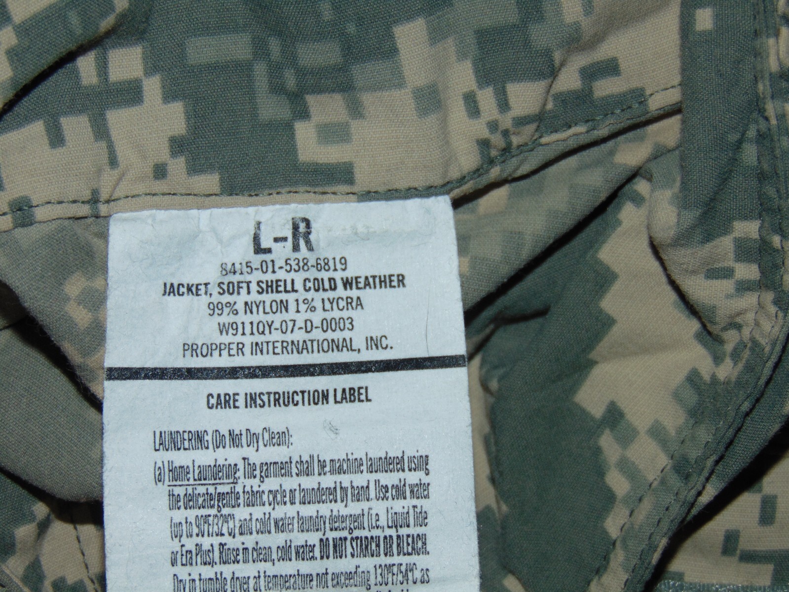 JACKET SOFT SHELL COLD WEATHER GEN III LARGE REGULAR