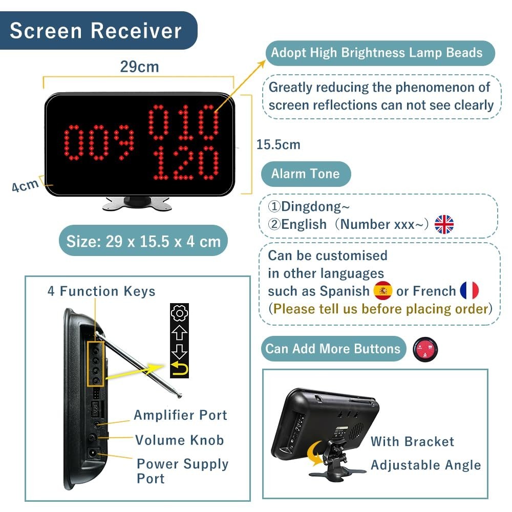 Wireless Calling System Call Waiter Pager 3 Digit Number Pagers