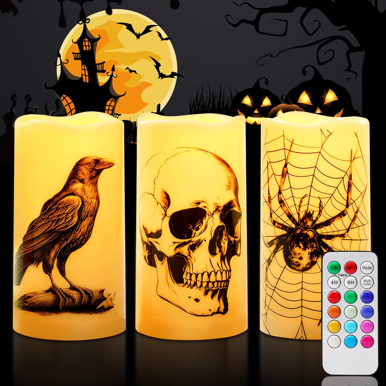 Homemory Halloween Waterproof Flameless D3"x H6", Ivory with Color Changing