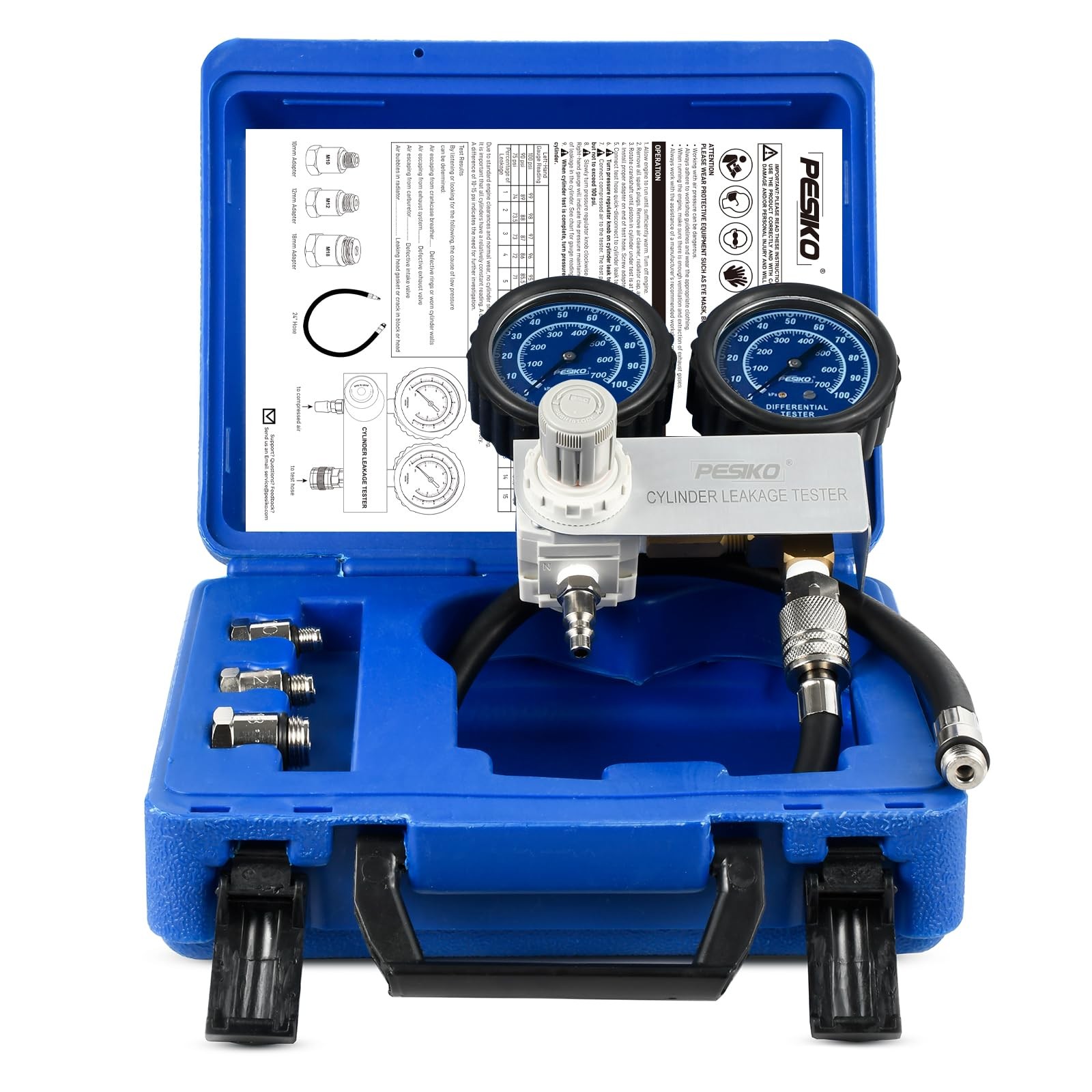 Cylinder Leak Tester Kit, Dual-Gauge 0-100PSI/700kPa, Locate Leak Sources Fit...