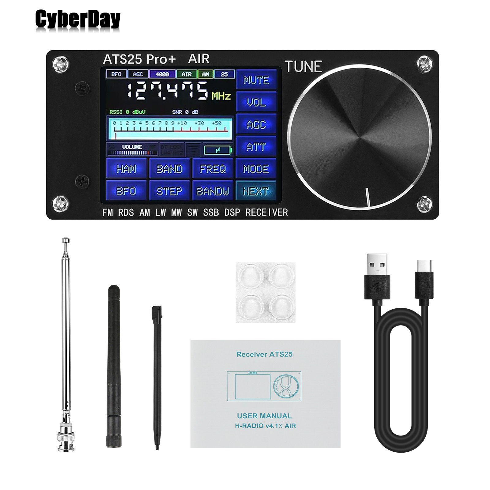 HAMGEEK ATS25 Pro+ FM SW SSB AIR SDR Receiver Aviation Band Bluetooth Wifi #US