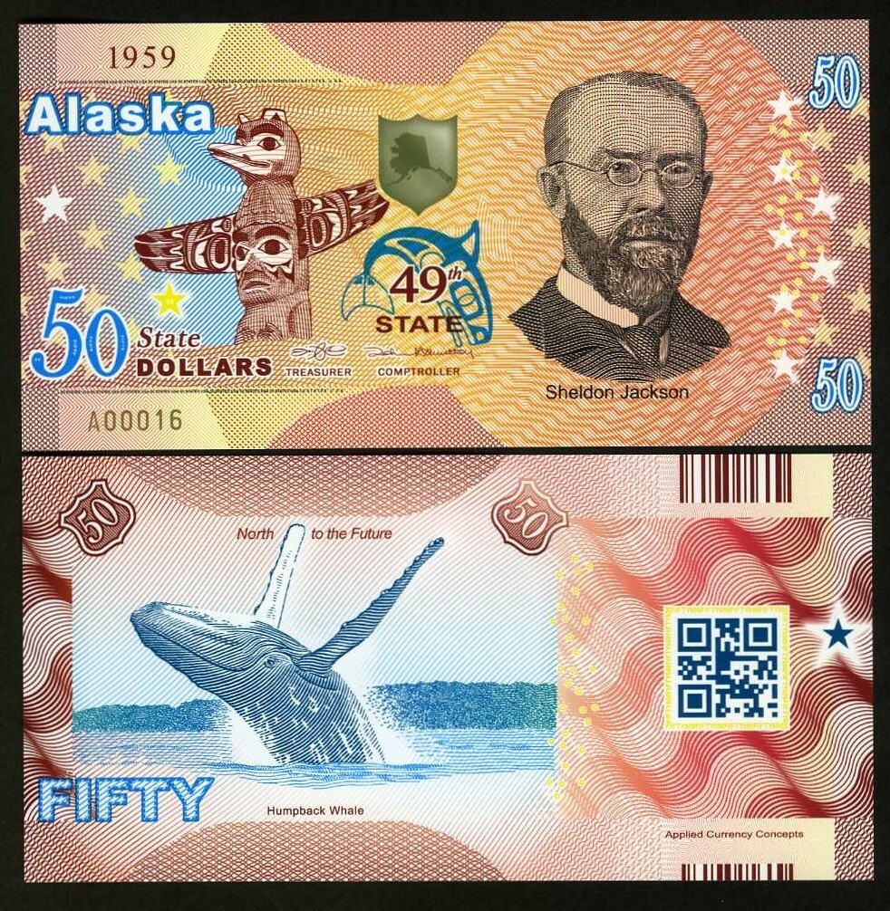 USA States, Alaska $50, Polymer, ND (2021) - Sheldon Jackson, Humpback Whale F