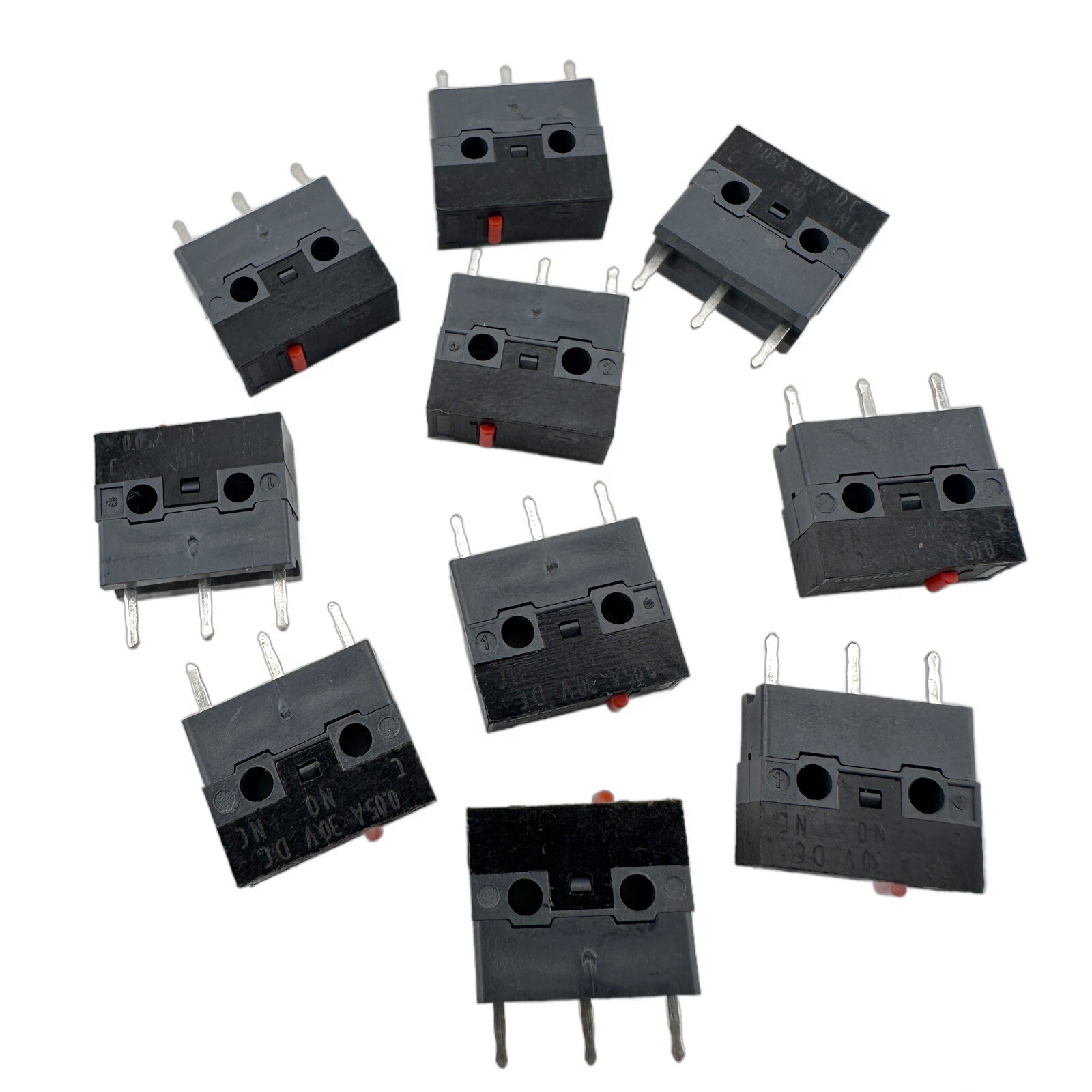 HUANO Red Dot Long-Pin 4mm Rise 10M Mouse Micro Switch 12.8x5.8x11.2mm (10 Pcs)