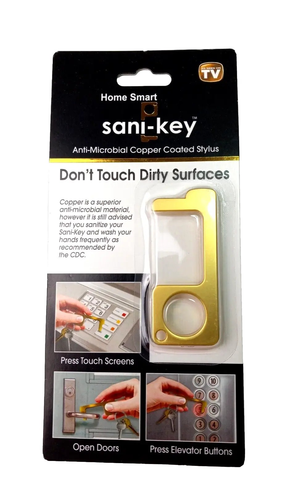 Home Smart Sani-Key No Touch Anti Microbial Copper Coated Stylus Keychain