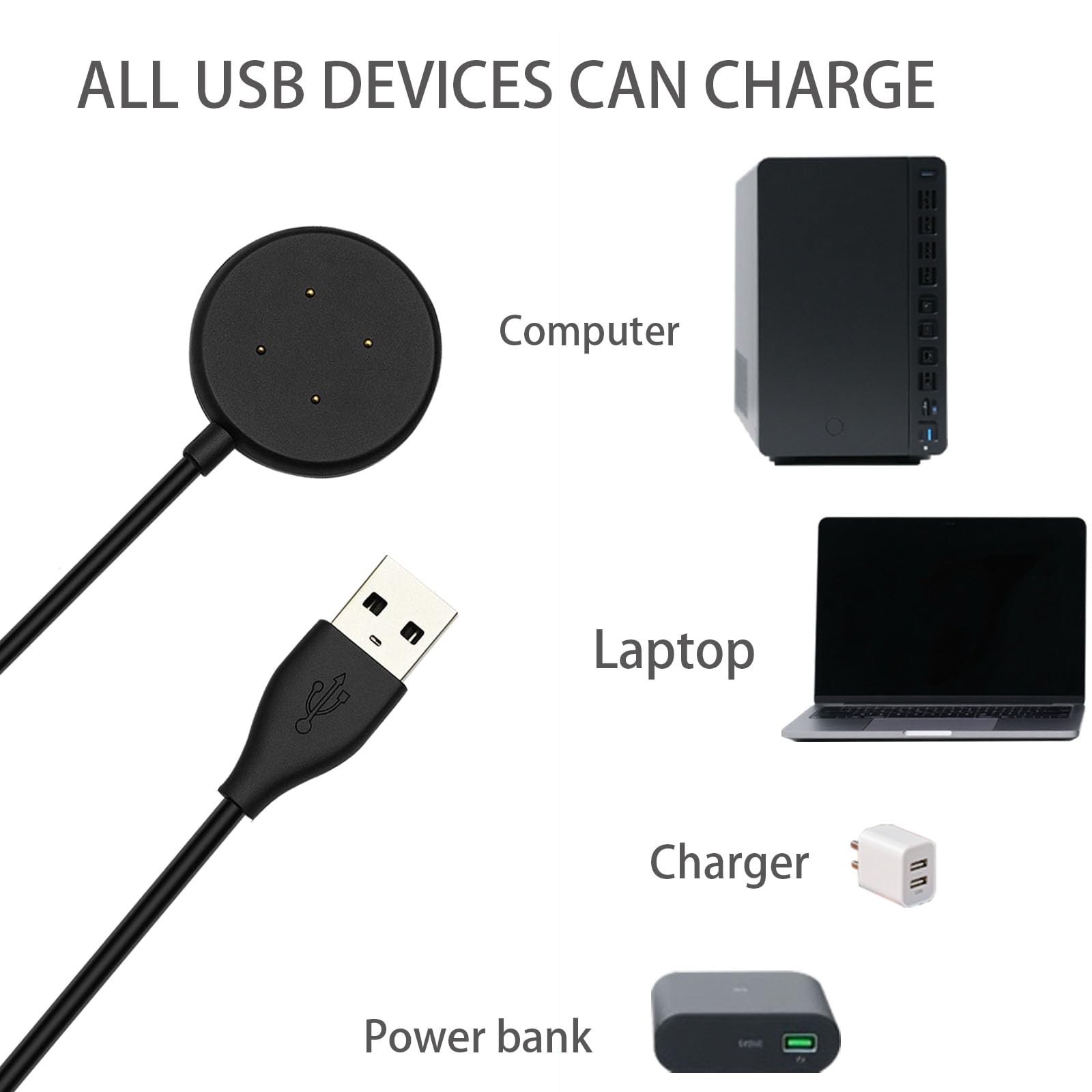 Compatible with Google Pixel Watch 3/Pixel Watch2 Chargers, 2 Black white