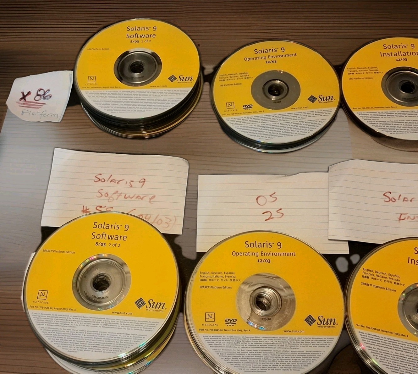 SUN Microsystems SOLARIS 9 -BOTH X86 & SPARC Platform Ed. 176 DISCS bundle Lot