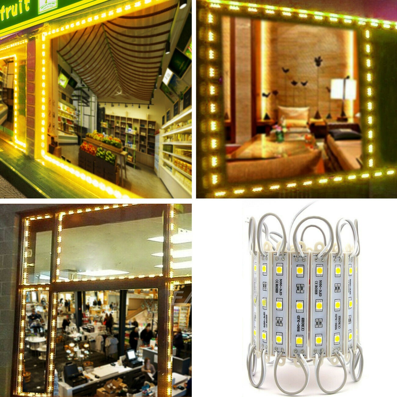 10ft~500ft 5050 3 LED Injection Module Lights Store Window Sign Lamp【Warm White】