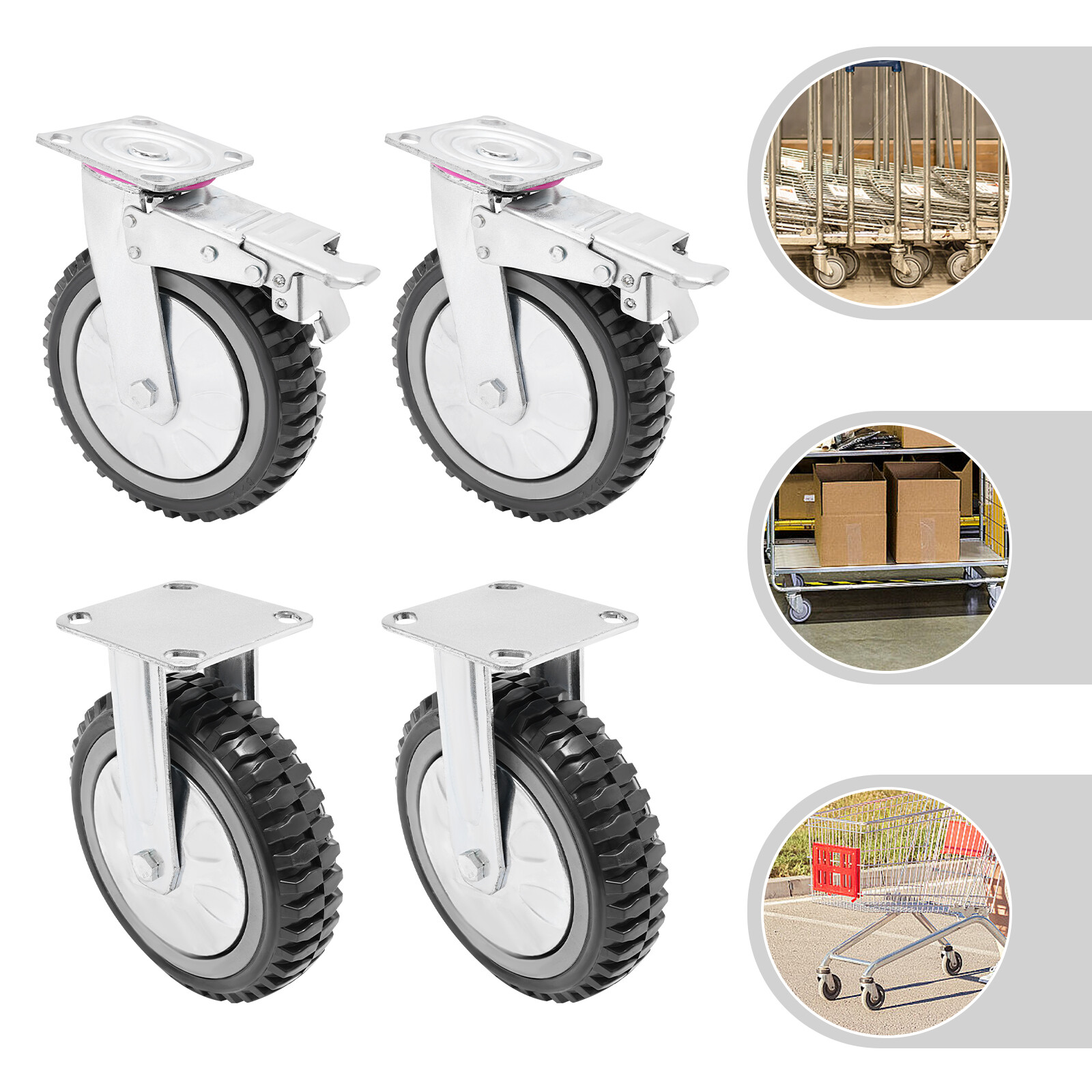 4-Pcs 8 Inch Transport Caster Wheel Cart Brakes Wheels Caster 600kg/1322.77lbs