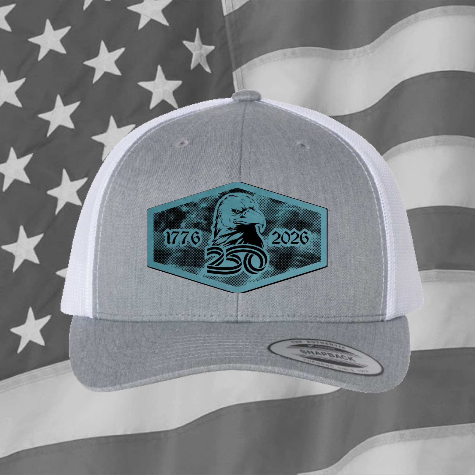 America 250 Iron-On Hat Patch, Synthetic Leather, Engraved Flag, Multi Color