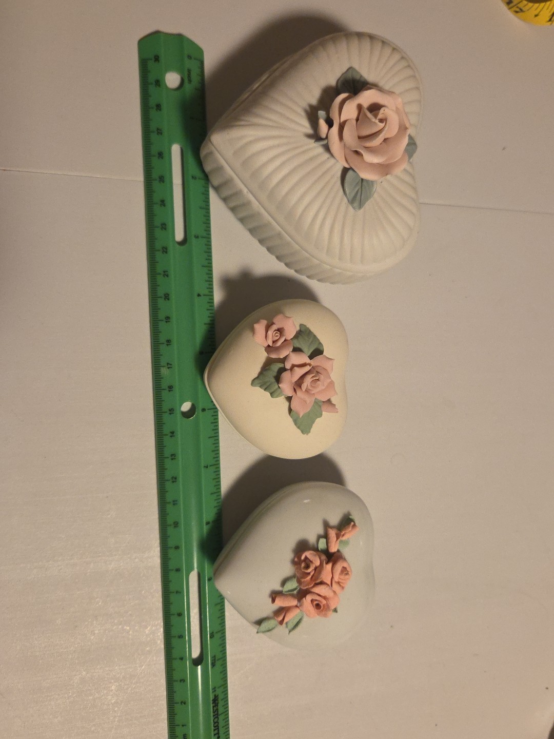 Three Heart Trinket Boxes 3D Flowers