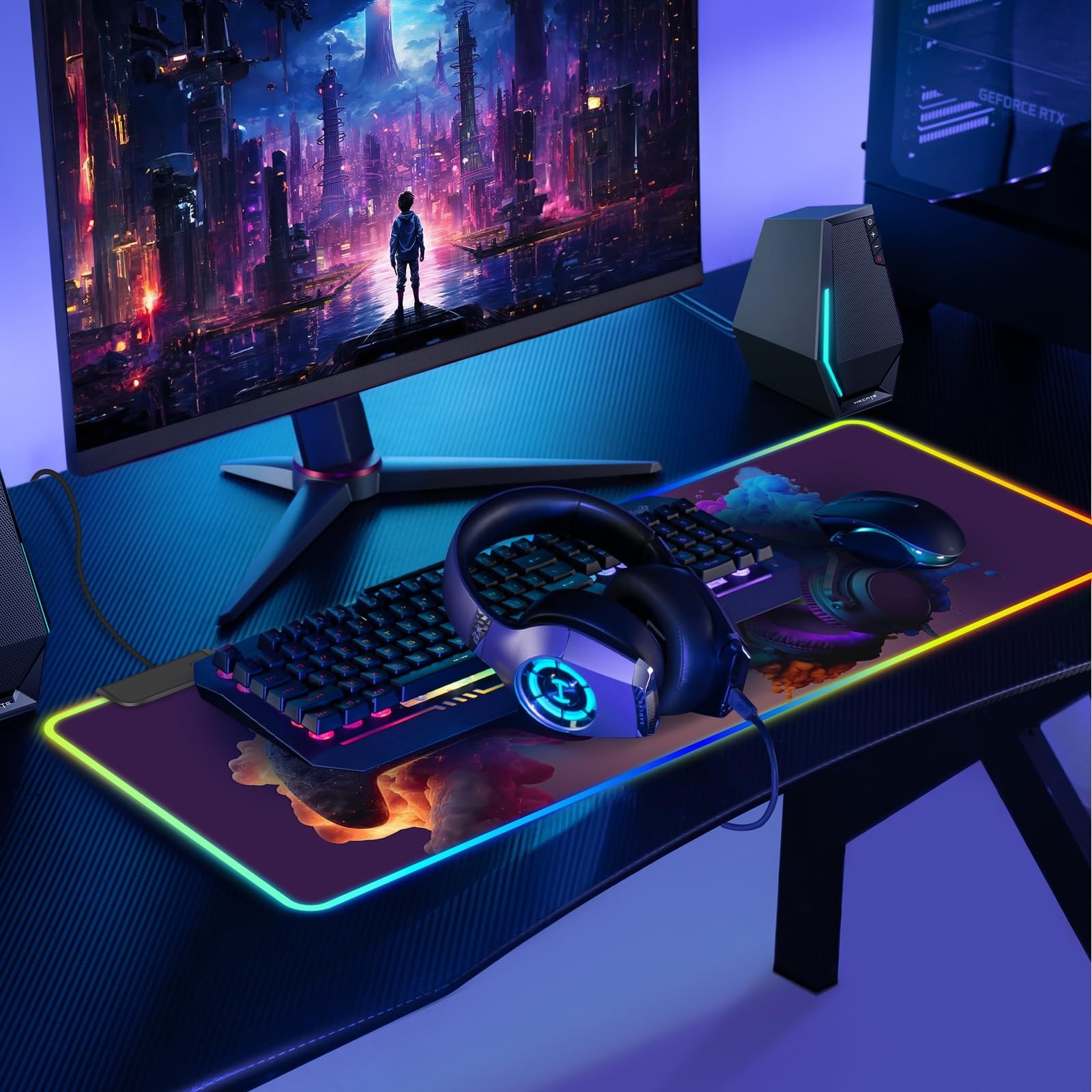 RGB Gaming Mouse Pad, Large Mousepad with LED Light 13 Light Modes Touch Cont...