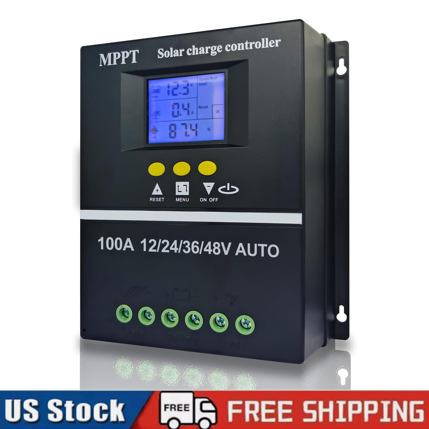 MPPT 12V/24V/36V/48V Solar Charge Controller Tools 100A LCD Dual USB