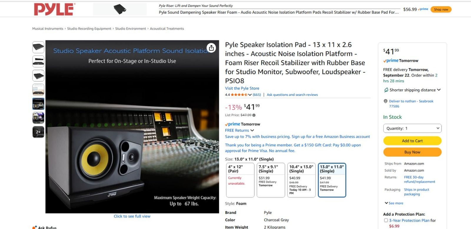 Pyle Sound Dampening Speaker Riser-Studio Speaker Acoustic Platform-13.0''x11.0"