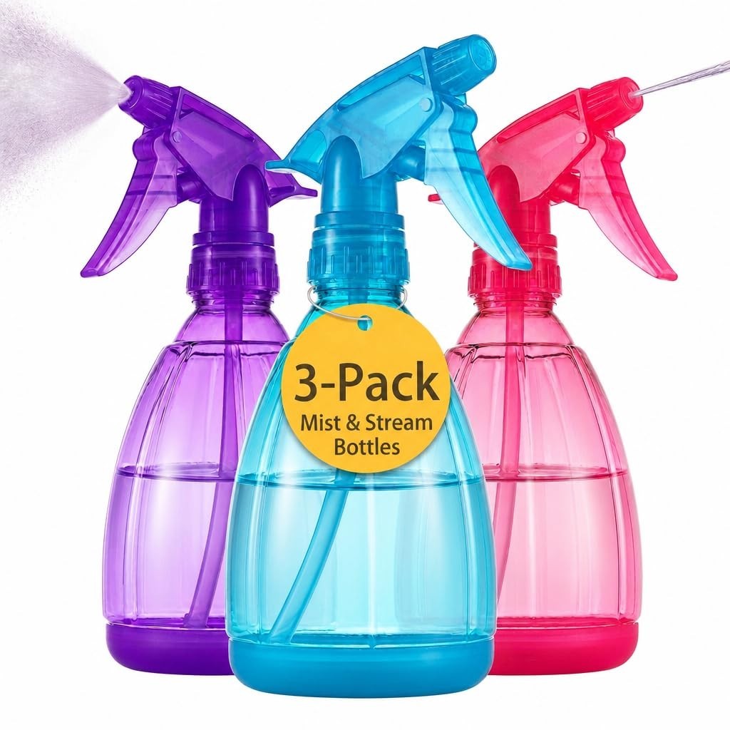 Dilabee Plastic Spray Bottles - 12Oz (3 Pack) Water Spray Bottle for Hair, Garde