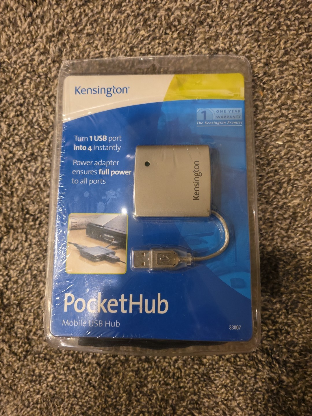 Kensington USB Pocket HUB for Notebook - 4-Port-(33007) Brand New Sealed
