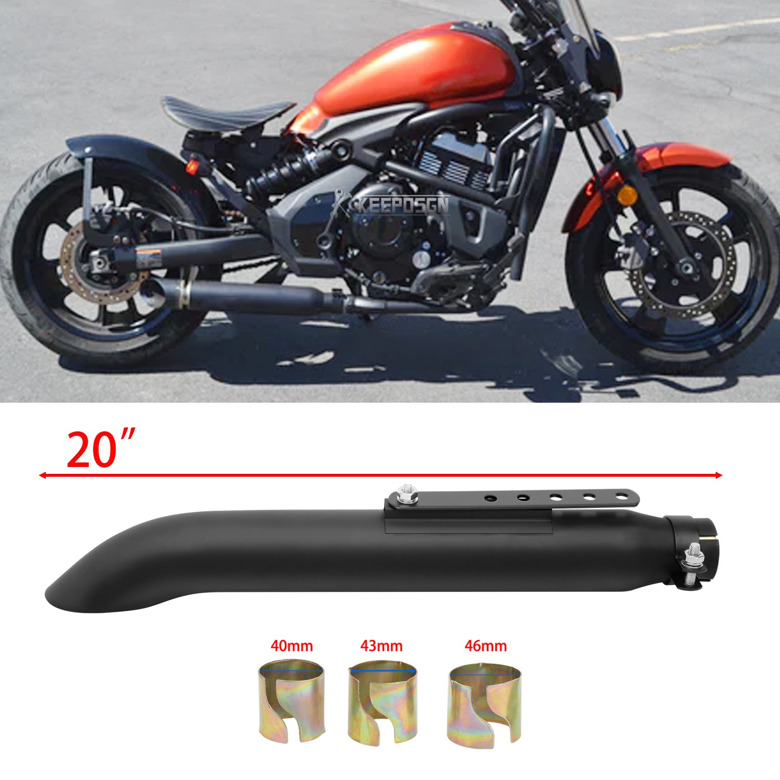 1x 20" Exhaust Muffler Pipe Slip-On For Kawasaki Vulcan S VN 650 900 800 Bobber