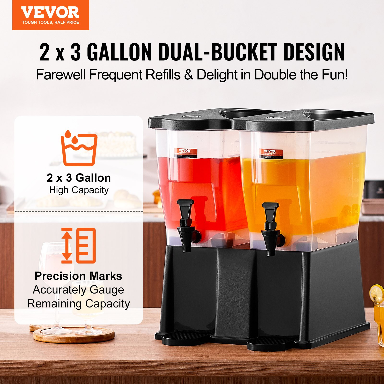 Beverage Dispenser, 3 Gallon x 2 Drink Dispensers for Parties, Parties
