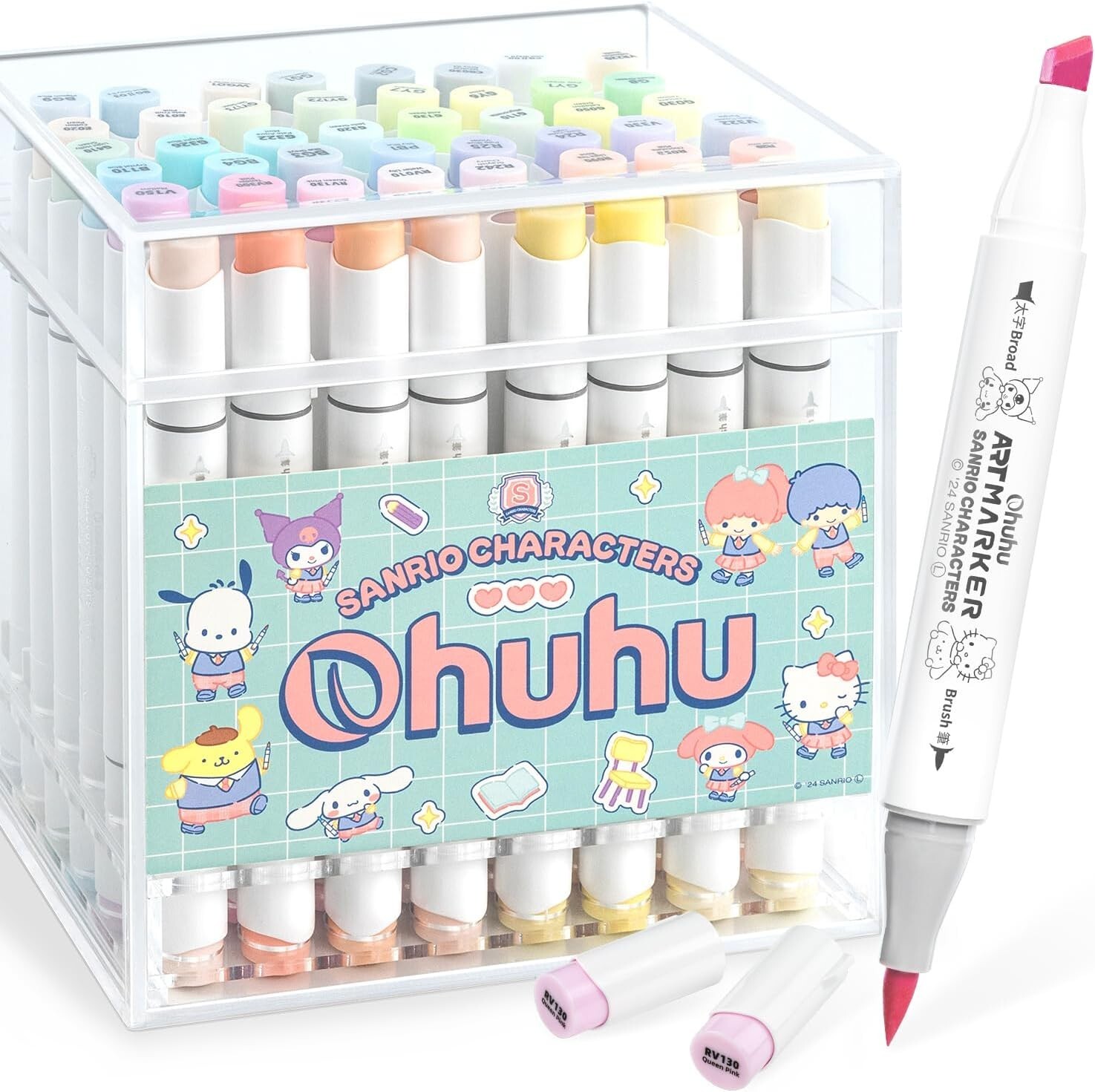 Sanrio Ohuhu 48 Pastel Marker Set 2nd Edition Chisel & Brush Tip w/Blender Pen