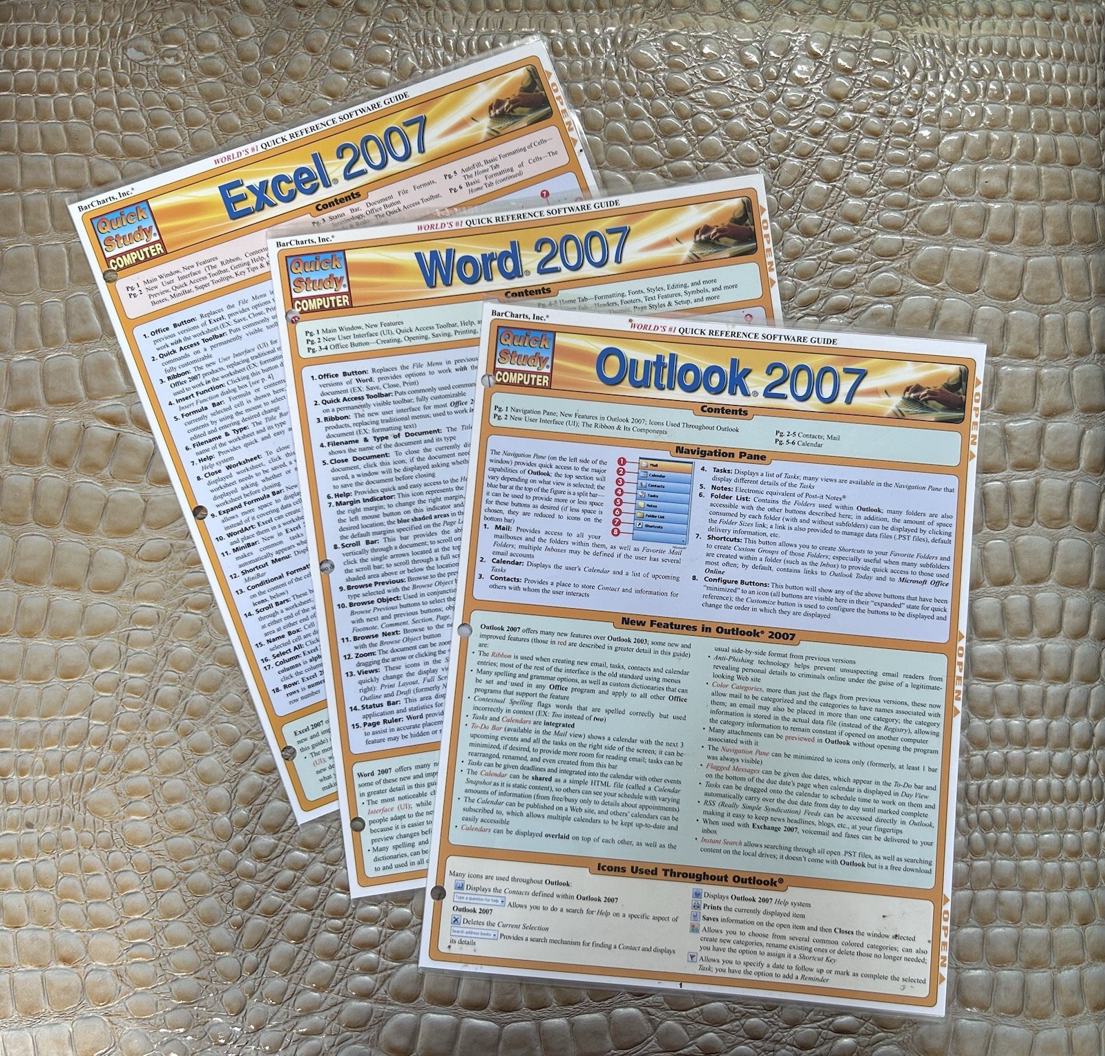 Laminate Quick Reference Software Guides Tri-fold Outlook Excel Word 2007